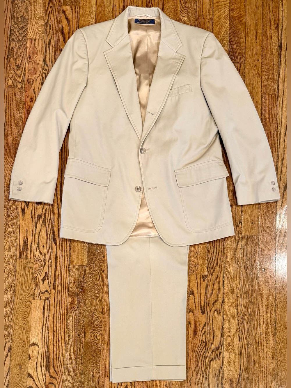 Vintage Brooks Brothers 2 Piece Suit Cotton Beige Tan Made in USA Men’s 44R*